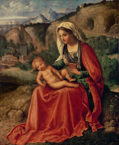 Virgen y Niño en un paisaje, c.1503 de Giorgione da Castelfranco